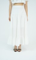 G-White Woven Top and Skirt Set